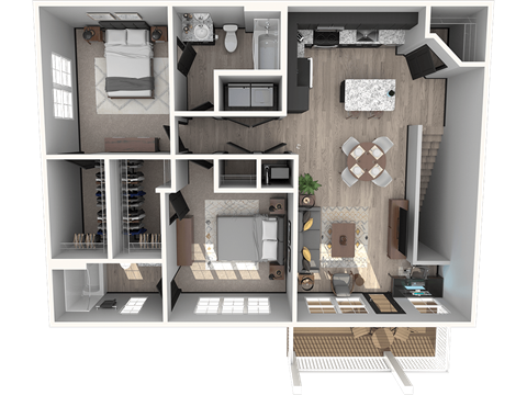 Floor plan for 2 beds, 2 baths, 1209 sqft